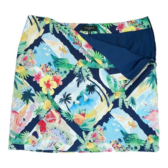 Talbots Tropical Watercolor Mini‎ Skirt 16P Petites Women’s Hawaii Flamingo - Picture 3 of 5